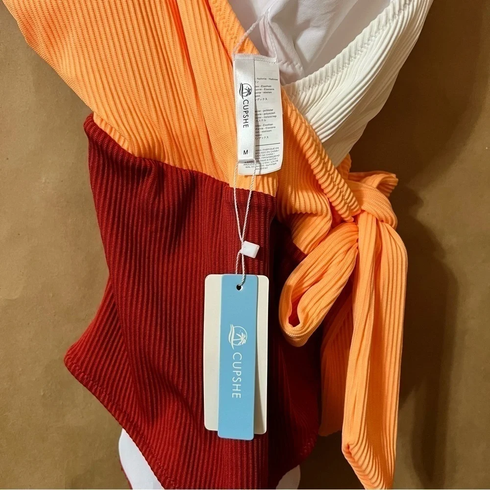 Cupshe | NWT Colorblock Wrap Side Tie One Piece Swimsuit Size M